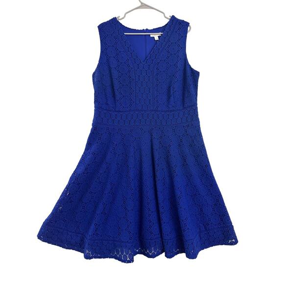 NWT Charter Club Blue Crochet Eyelet Dress 1X Fit Flare Coastal - Picture 1 of 10